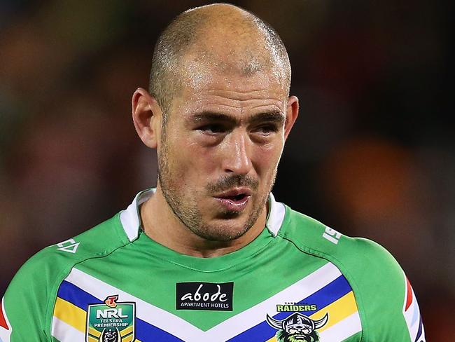 SYDNEY, AUSTRALIA - JUNE 28: Terry Campese of the Raiders looks dejected as his walks from the field following the round 16 NRL match between the Wests Tigers and the Canberra Raiders at Campbelltown Sports Stadium on June 28, 2014 in Sydney, Australia. (Photo by Brendon Thorne/Getty Images)