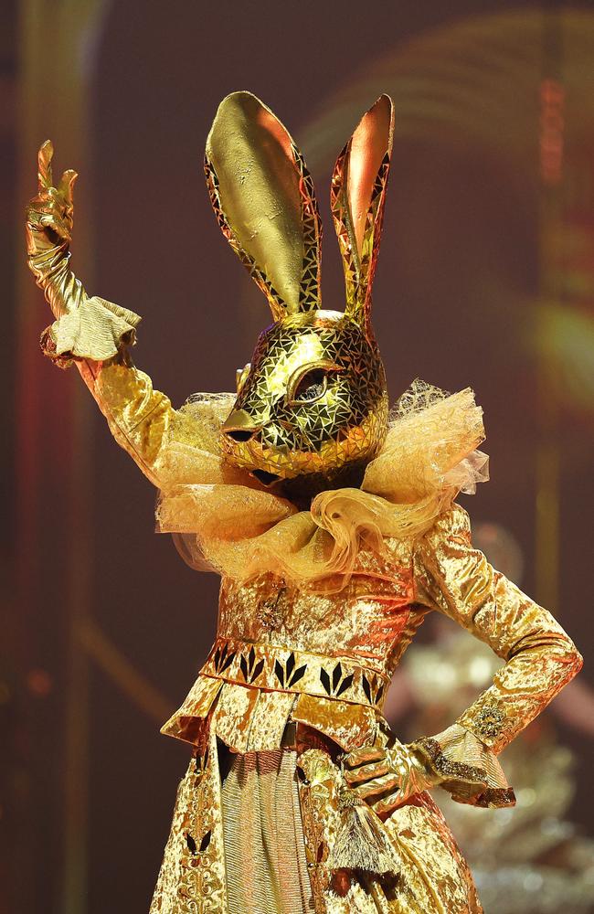 The most bedazzled bunny you ever did see. ‘Hare Today, Gone Tomorrow’ by Jackie Butterworth from New Zealand is modelled in the Gold Section. Picture: Hagen Hopkins/Getty Images for World of WearableArt