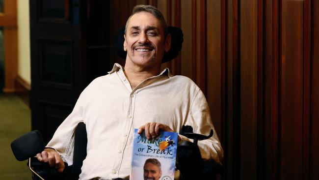 Quadriplegic business owner Paul Innes has published his memoir called Make or Break, 34 years after a swimming accident left him confined to a wheelchair. Picture: Brendan Radke