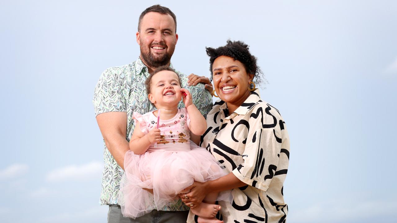 Joseph Andrews and Patti Lupari with daughter Zali Andrews, 2. Picture: Steve Pohlner