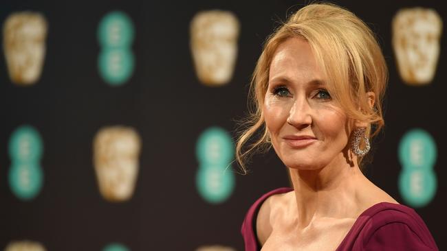 British author JK Rowling in 2017, on arrival at the BAFTA British Academy Film Awards. She is returning an award presented by the US Kennedy family. Picture: AFP