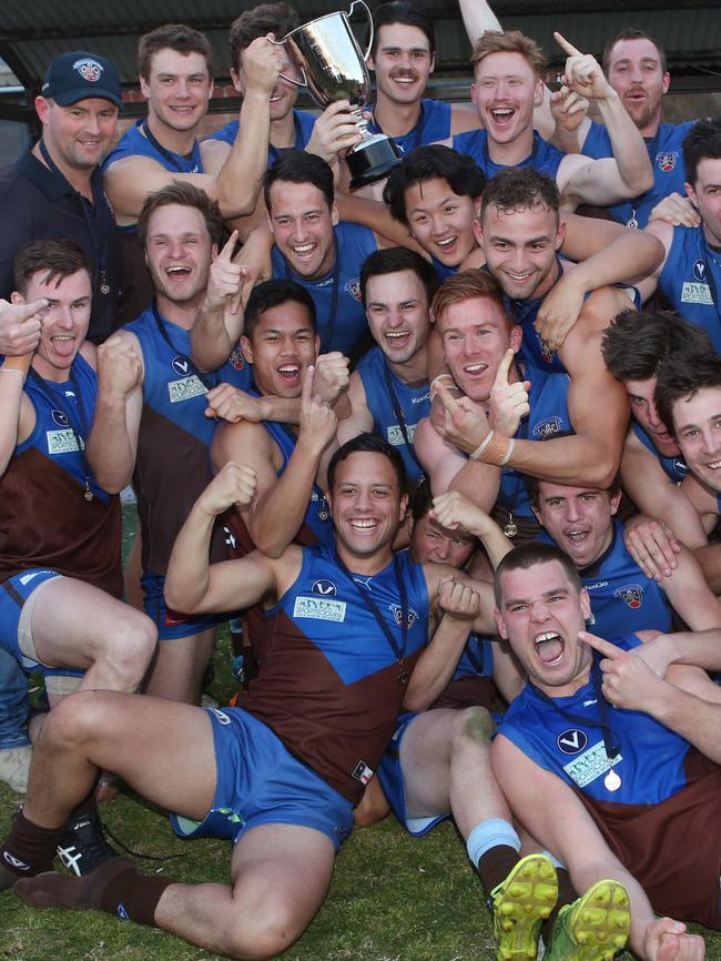 Ormond celebrate their win in the VAFA Division 1 grand final last season. Picture: David Crosling