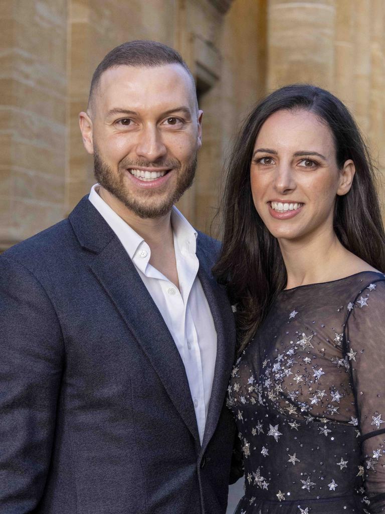 Paul Vasileff and Anna Frangiosa at the Adelaide Art Gallery, Adelaide Fashion Week. Picture: Kelly Barnes