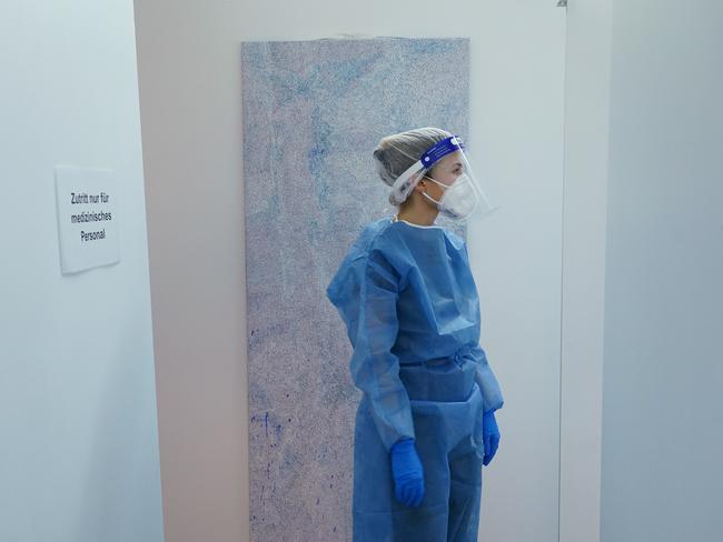 A medical worker wearing full PPE at a COVID-19 testing station in Berlin, Germany on February 4. Picture: Sean Gallup/Getty Images