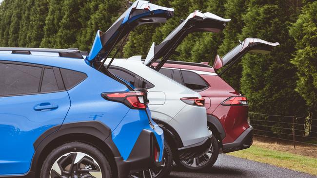 Photo of the Subaru Crosstrek, Honda HR-V and Toyota Corolla Cross. Picture: Thomas Wielecki.