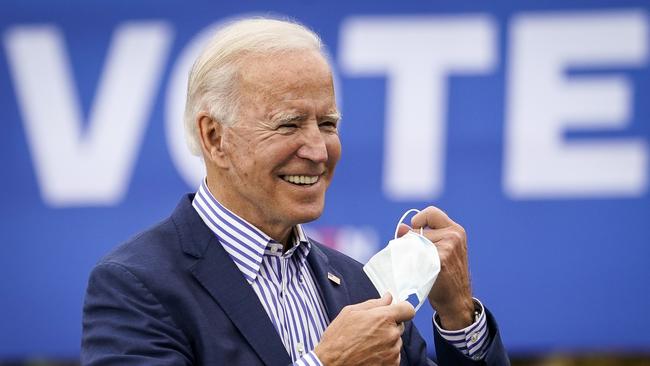 Democratic presidential nominee Joe Biden at a drive-in campaign rally at Bucks County Community College in Bristol, Pennsylvania. Picture: AFP