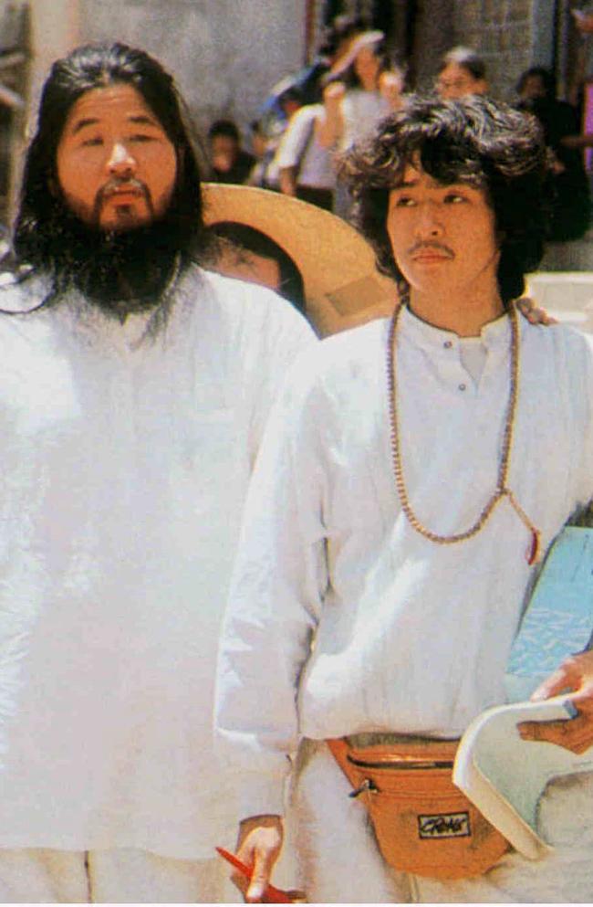 Top disciple Yoshihiro Inoue (R) and Shoko Asahara, leader of the sect both of whom came to Australia to set up operations. Picture: Supplied