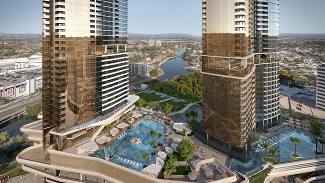 Surfers cannot compete with Broadbeach — The Star Gold Coast artist impression of tower 2 and the Dorsett Hotel.