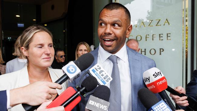 An ecstatic Beale, Maddie by his side, leaves court after being found not guilty of sexual assault. Picture: David Swift