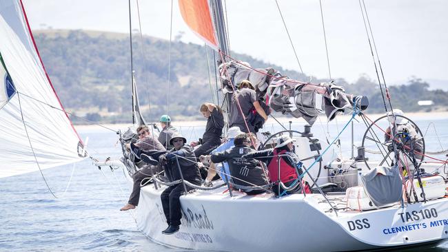 Fork in the Road heads up the Derwent River for line honours during the 2022 Launceston to Hobart. Picture: Chris Kidd