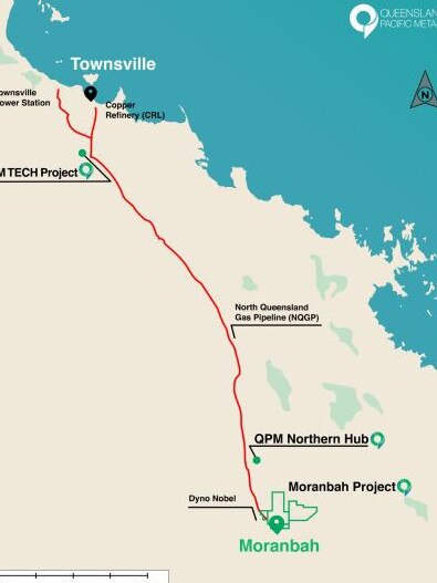 A map of the Moranbah to Townsville gas pipeline