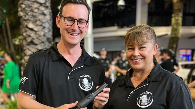 Bonney MP Sam O'Connor with Belinda Beasley, mother of Jack, who was killed after a stabbing in Surfers Paradise. They meet with police as part of a wanding trial supported by the Jack Beasley Foundation.