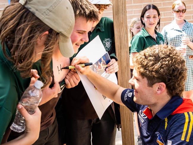 Harry Schoenberg from the Adelaide football club players visit to Waikerie High School for the The Advertiser Foundation Christmas Kids Appeal, on December 1st, 2022.Picture: Tom Huntley