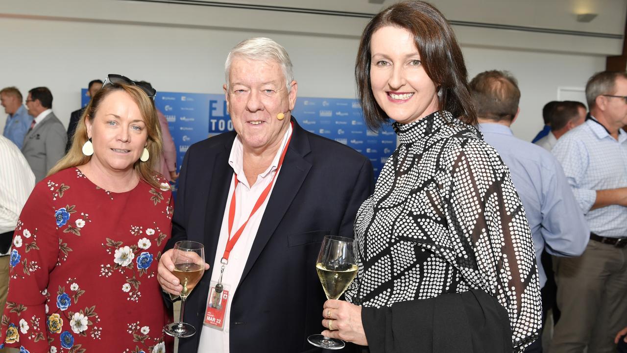 John Wagner with Trudi Bartlett (left) and Kirstie Smolenski at Future Toowoomba lunch at Wellcamp Airport. Picture: Kevin Farmer