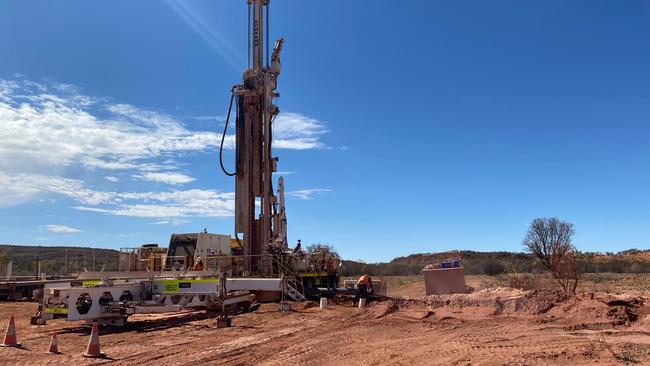 More than $34m will be invested to improve water security in 10 remote Indigenous communities across the NT as part of the Better Bores for Communities program. Pictured is a bore drilling rig and set up used for water source exploration in Yuendumu, a separate project. This set up is indicative of the equipment and techniques that will be used in the Better Bores for Communities program. Picture: Supplied.