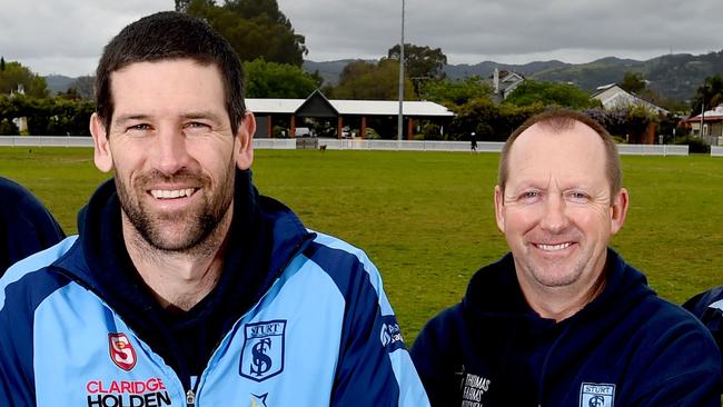 Sturt senior coach Marty Mattner and high performance manager David Oatey. Photo Sam Wundke