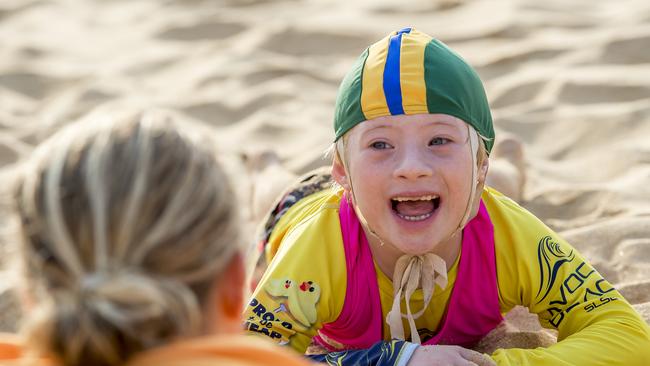 Avoca Beach competitor Oren Barlow prepares to participate in the beach flags at the Surf Life Saving Central Coast Inclusive Branch Carnival at Copacabana Beach. Picture: Troy Snook