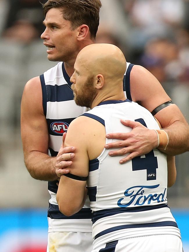 Gary Ablett was named in the All-Australian squad after a strong season up forward alongside Tom Hawkins. Picture: Paul Kane/Getty Images.