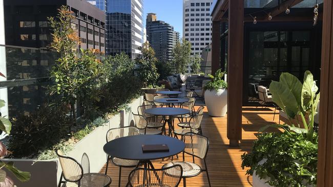 Rooftop terrace at Little National Hotel Sydney. Picture: Penny Hunter