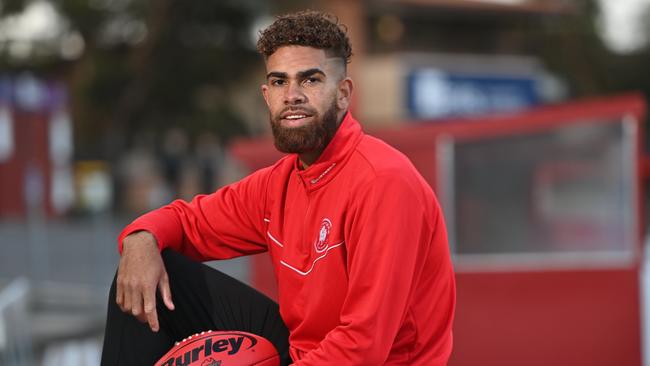 Talented North Adelaide SANFL footballer Nigel Lockyer Jnr, who has come through the Redtails Pinktails Right Tracks Program, at Prospect Oval. Picture: Keryn Stevens