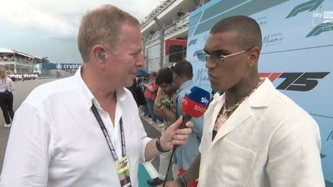Martin Brundle interviewing Conor Benn on the grid. Photo: Fox Sports