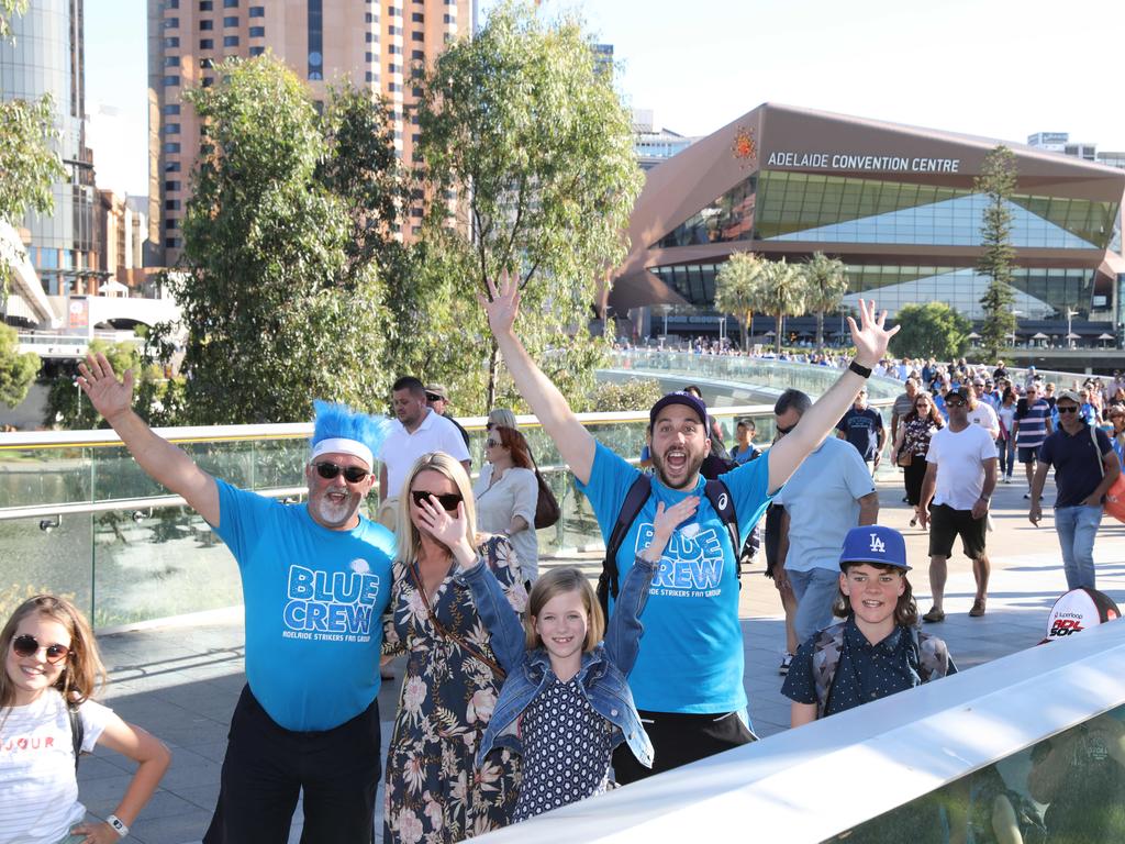 Fans arrive for the BBL game between the Strikers and the Scorchers at the Oval. Picture Dean Martin