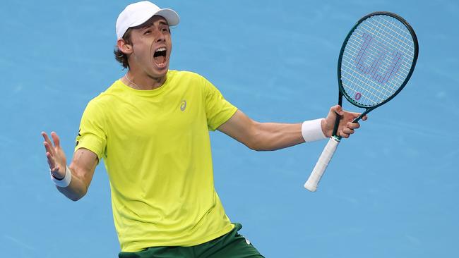 Alex de Minaur was pumped to beat world No.10 Taylor Fritz of Team USA at the United Cup Picture: Getty Images