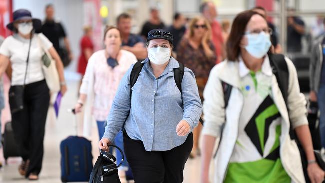 Passengers arrive at Brisbane airport last week. Picture: Dan Peled