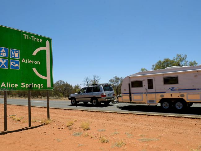 Caravan at Aileron turn-off Open speed limits soon to apply north of Alice Springs