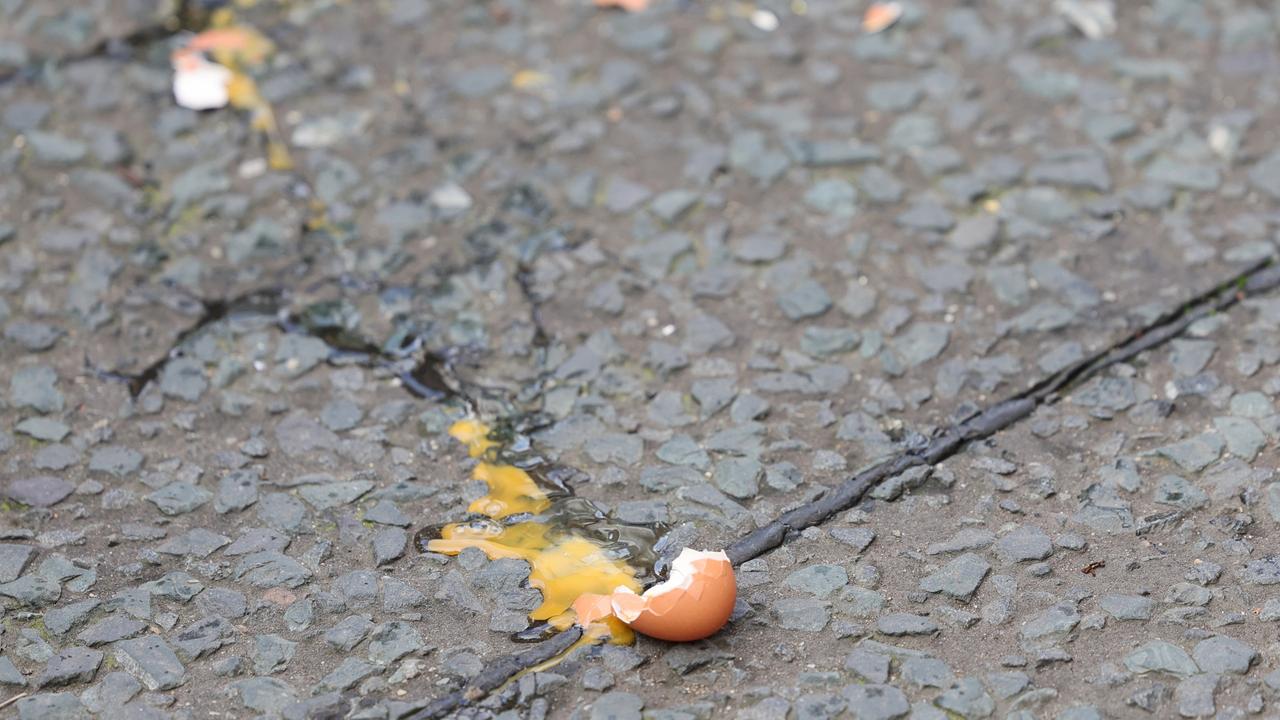 The broken egg seen on the ground. Picture: Chris Jackson/Getty Images