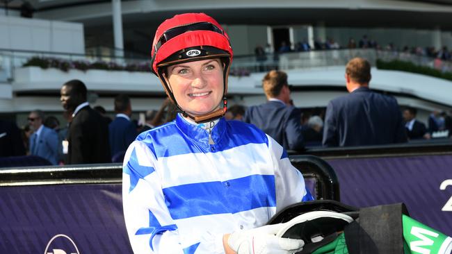 Jamie Kah winning her first Group 1 on Harlem. Picture: Getty Images