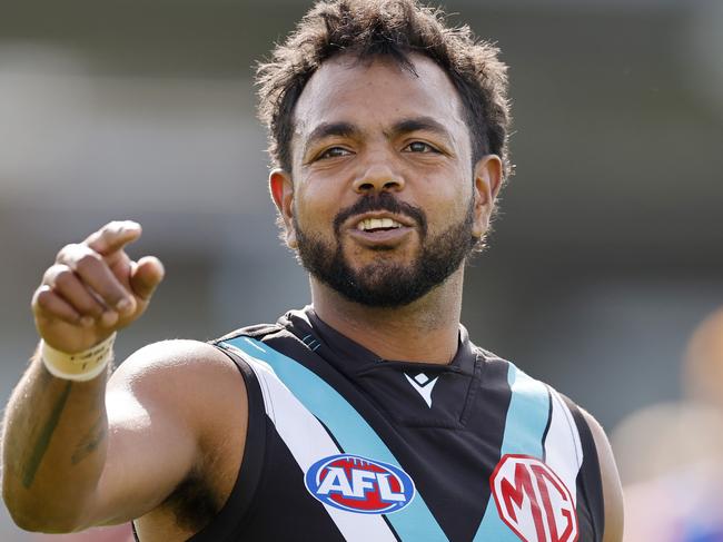 NCA. MELBOURNE, AUSTRALIA. May 3rd, 2025 . AFL .  Round 8.  Western Bulldogs vs Port Adelaide at Mars Stadium, Ballarat.   Willie Rioli of the Power     . Picture: Michael Klein