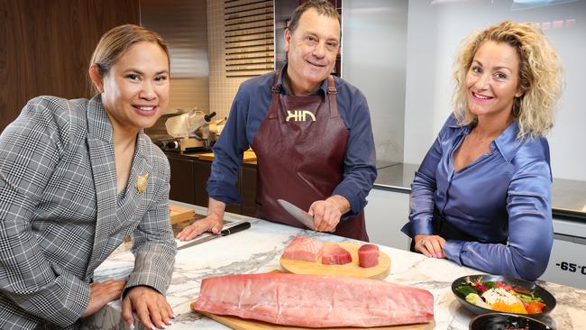 KIN Premium Australian Seafood directors Lukina Lukin, Marcus Stehr and Simoan Hayman at the Burnside store. Picture: Russell Millard