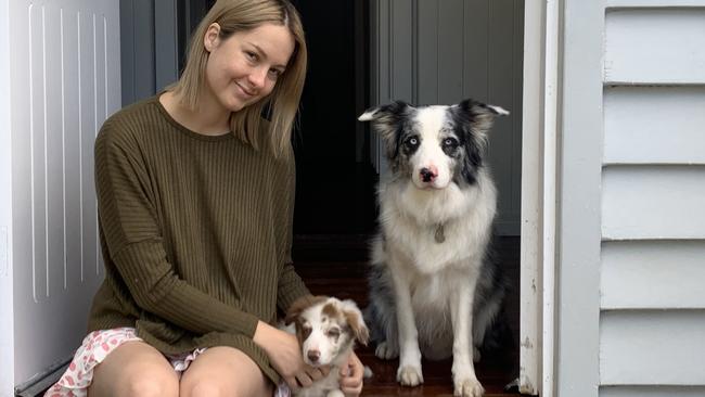 Caitlin Pagliaro with her two dogs who are brother and sister, Lola and Lenny.