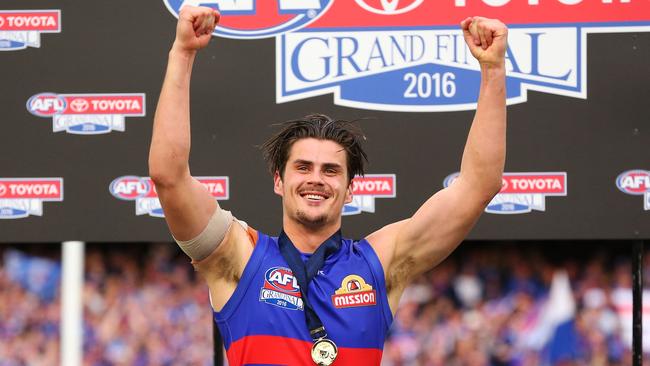 Tom Boyd celebrates with his premiership medal. Picture: Getty Images