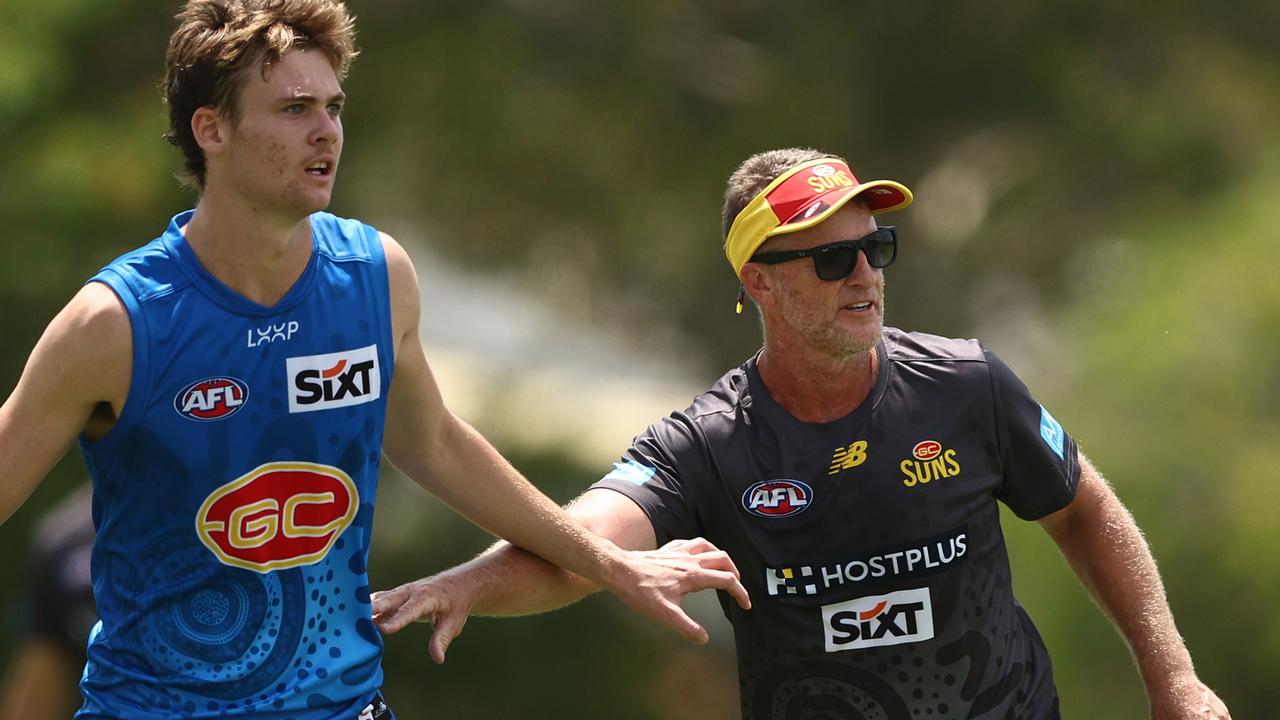 Watching footage of the successful Tigers side led by coach Damien Hardwick (right) has been helping the Suns adjust to his game plan ahead of the 2024 season. Picture: Chris Hyde / Getty Images