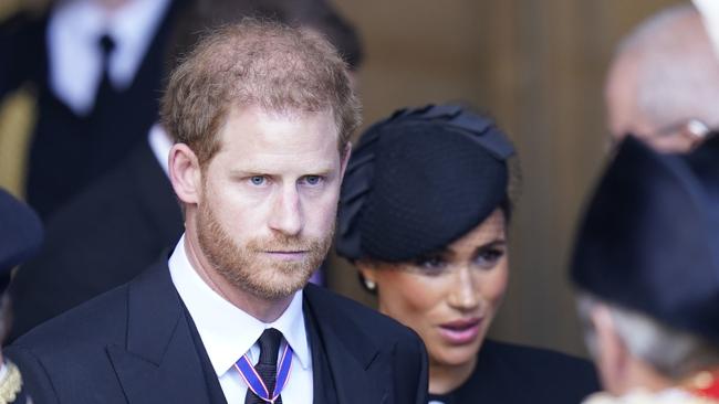 Prince Harry and Meghan, Duchess of Sussex, leave Westminster Hall, London after the coffin of Queen Elizabeth II was brought to the hall to lie in state ahead of her funeral.