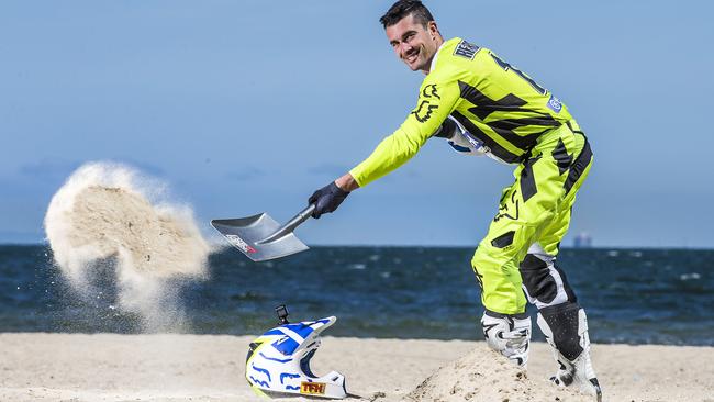 Current Supercross Champion, Dan Reardon digging sand for Aus-X open at Qudos Bank Areana.