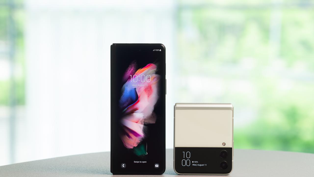 The new Samsung Galaxy Z Fold3 (left) and Flip3 (right).