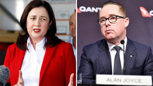 Queensland Premier Annastacia Palaszczuk and Qantas CEO Alan Joyce. Picture: NCA NewsWire/Tertius Pickard/Flavio Brancaleone