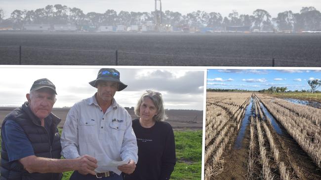 WESTERN DOWNS GAS: Kupunn property owners Wayne Newton, Mark Schuurs and Zena Ronnfeldt said they weren't notified of deviated wells underneath their property. Picture: Sam Turner