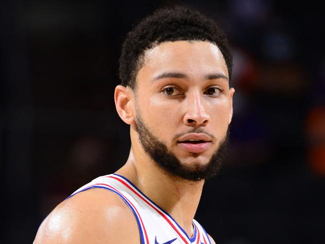 PHOENIX, AZ - FEBRUARY 13: Ben Simmons #25 of the Philadelphia 76ers looks on during the game against the Phoenix Suns on February 13, 2021 at Talking Stick Resort Arena in Phoenix, Arizona. NOTE TO USER: User expressly acknowledges and agrees that, by downloading and or using this photograph, user is consenting to the terms and conditions of the Getty Images License Agreement. Mandatory Copyright Notice: Copyright 2021 NBAE   Barry Gossage/NBAE via Getty Images/AFP (Photo by Barry Gossage / NBAE / Getty Images / Getty Images via AFP)