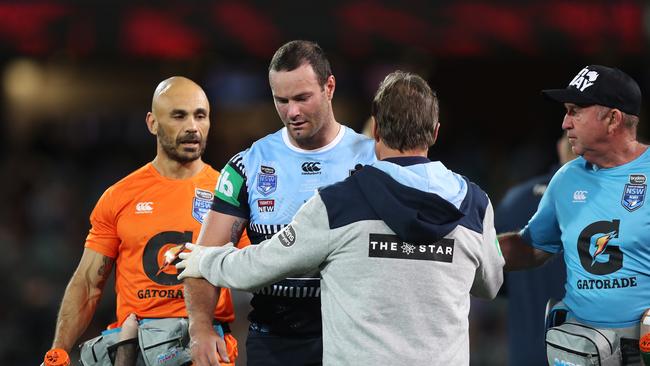 Boyd Cordner is assessed at Adelaide Oval. Picture: Brett Costello