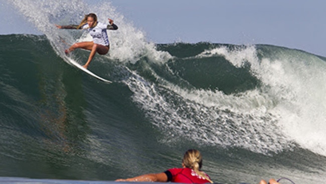 Laura Enever defeated Stephanie Gilmore during round one of the Swatch Womens Pro.