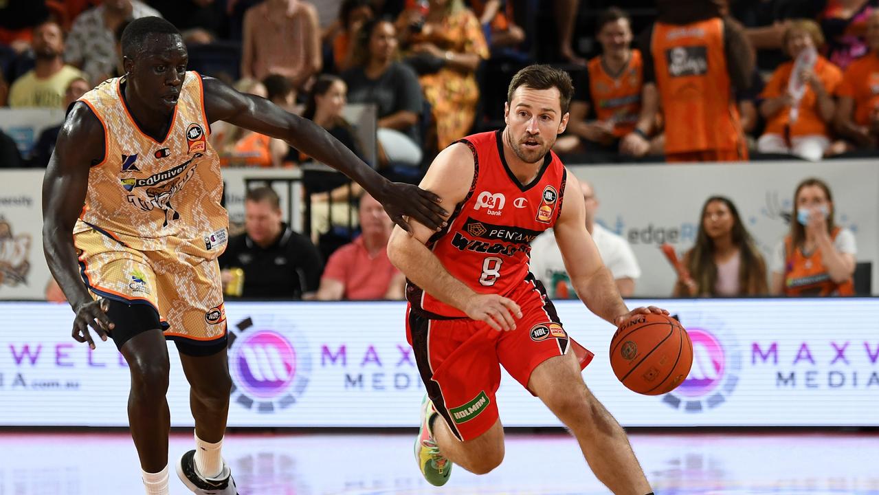 Mitch Norton of the Wildcats drives up court during the NBL Final Play In match between Cairns Taipans and Perth Wildcats at Cairns Convention Centre. (Photo by Emily Barker/Getty Images)