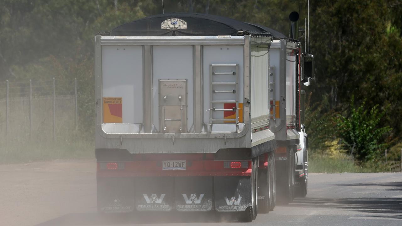 Trucks near NuGrow site, Swanbank. Picture: Liam Kidston