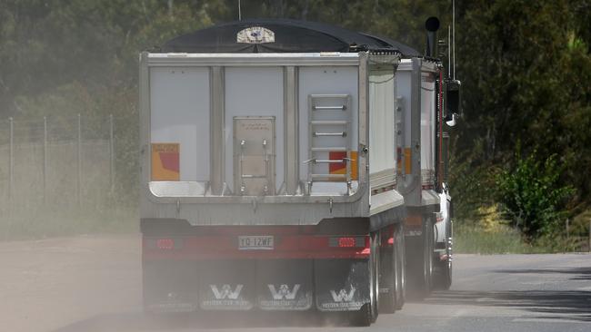 Trucks near NuGrow site, Swanbank. Picture: Liam Kidston