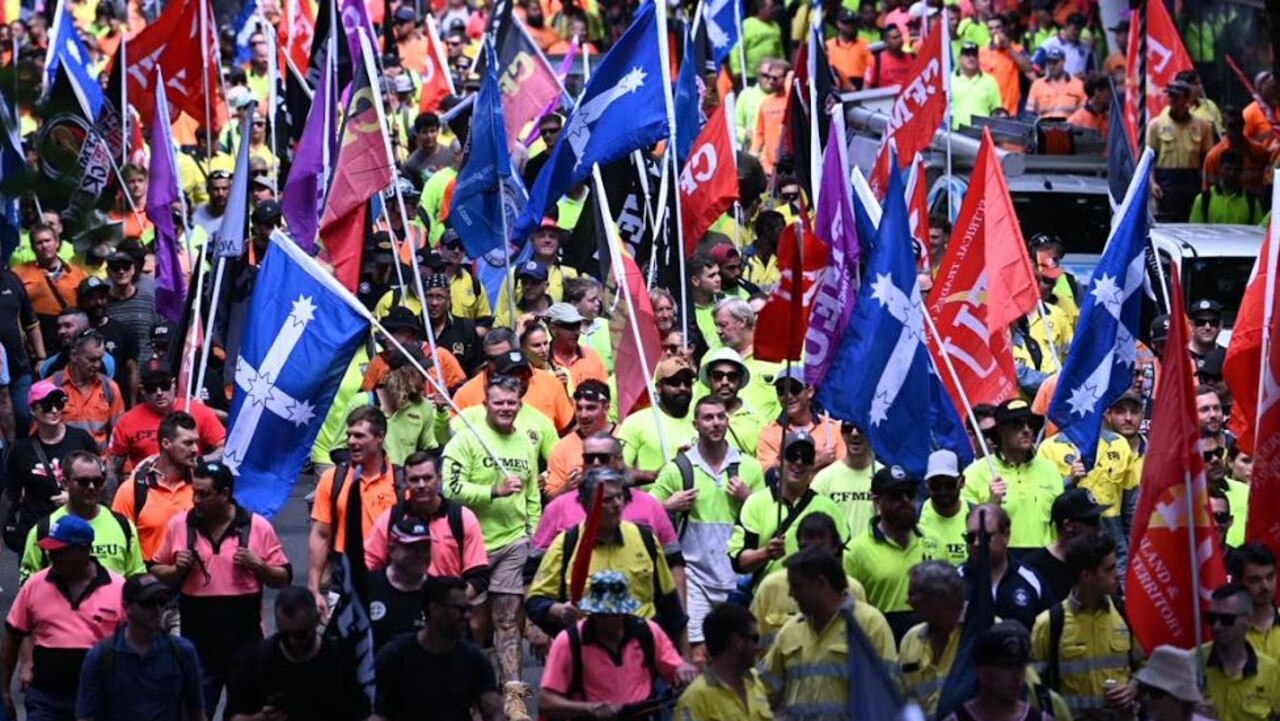 CFMMEU members in Brisbane's CBD. Picture: Lyndon Mechielsen