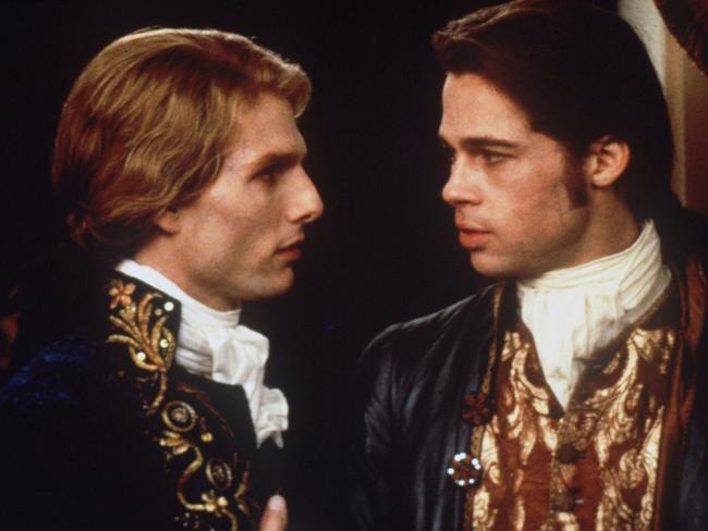 Actor Tom Cruise (l) as Lestat and Brad Pitt (r) as Louis in scene from film ''Interview with a Vampire''.