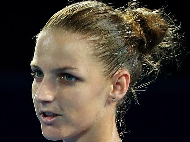 BRISBANE, AUSTRALIA - JANUARY 03:  Karolina Pliskova of Czech Republic celebrates winning her match against Catherine Bellis of The United States during day four of the 2018 Brisbane International at Pat Rafter Arena on January 3, 2018 in Brisbane, Australia.  (Photo by Chris Hyde/Getty Images)